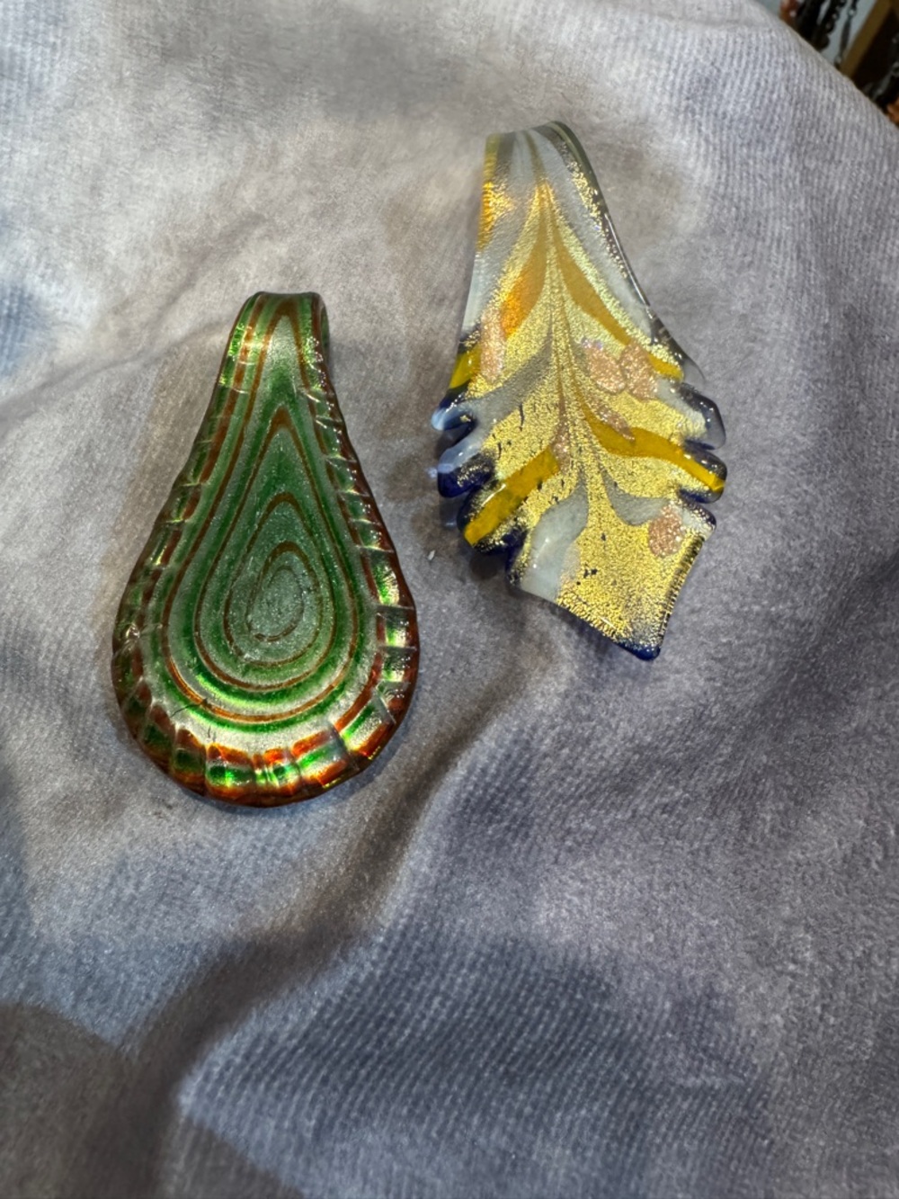 Dichroic Glass Pendants Lot- Green & Yellow‎ Iridescent